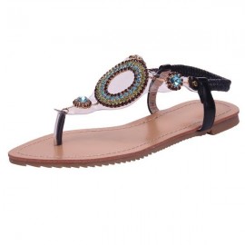 Rhinestone Beaded Elastic Flip Flop Casual Flat Sa..