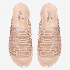 Women Rhinestone Decor Hollow Out Platform Casual Slippers