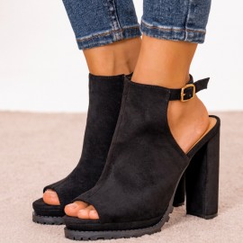 Plus Size Women Fashion Buckle Black Heeled Sandal..